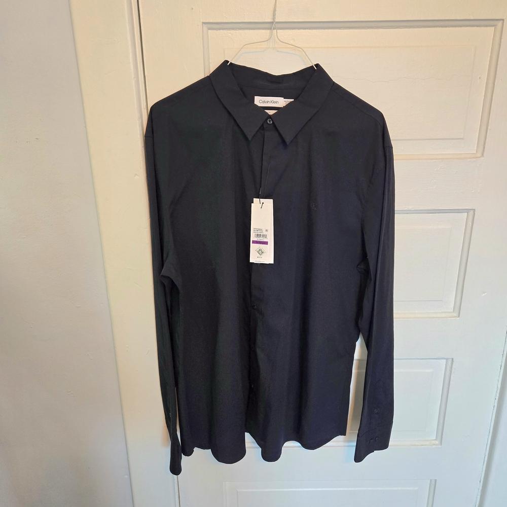 Calvin Klein Men's Performance Deep Navy Shirt Slim Fit XXL